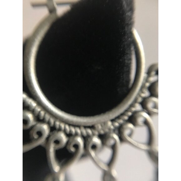 Vintage Circle Heart Mini Blue Beads Pierced Wire Chandelier Dangle Earrings - Picture 5 of 8